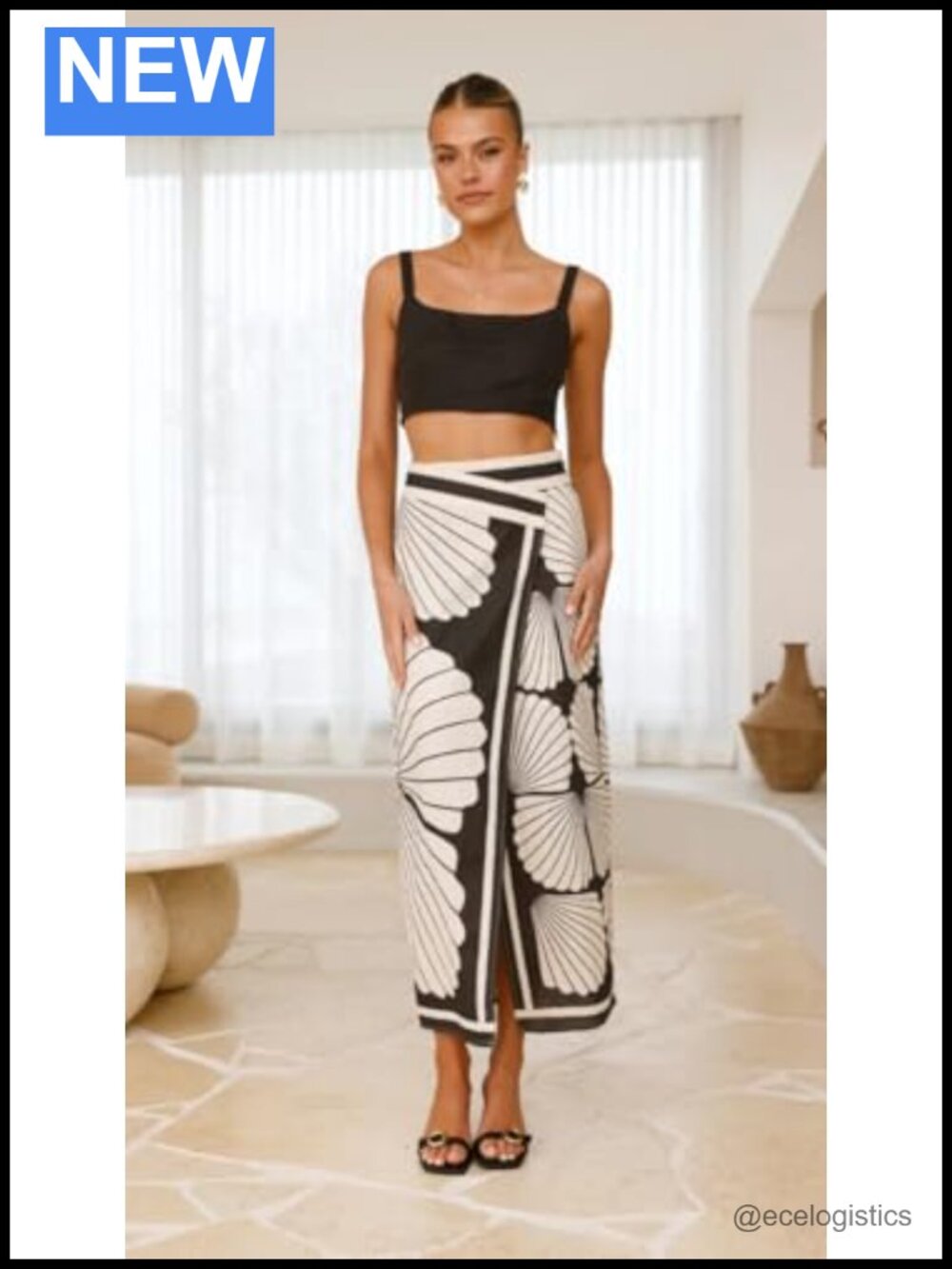 Floral Print High Waist Midi Skirt with Front Split - Picture 2 of 6